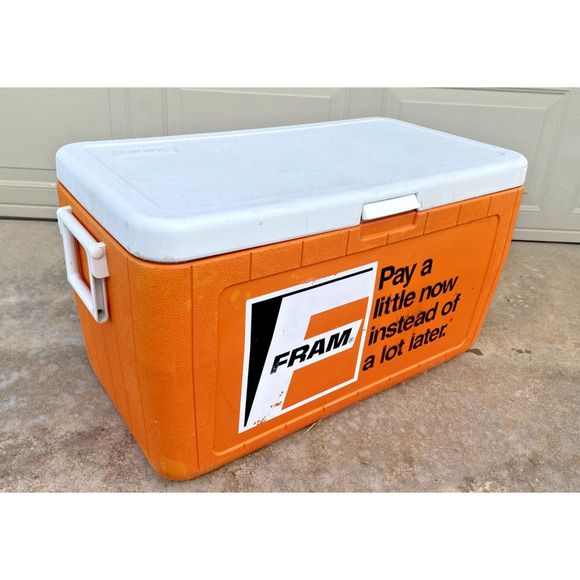 Coleman Fram Cooler Large Ice Chest Orange Handles Boat Tailgate Vintage 5294A - Picture 1 of 15